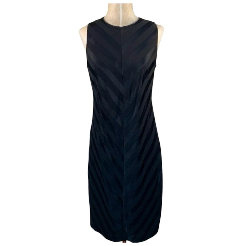 J. McLaughlin Dress Women's 12 Sleeveless‎ Sheath Black Striped Wool Blend Party